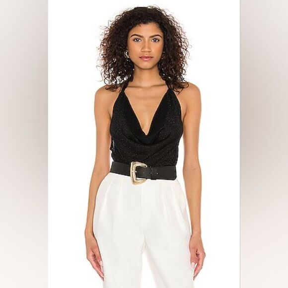 525 America Tops - NWT 525 America Revolve Black Sparkly Cowl Neck Top Size XL